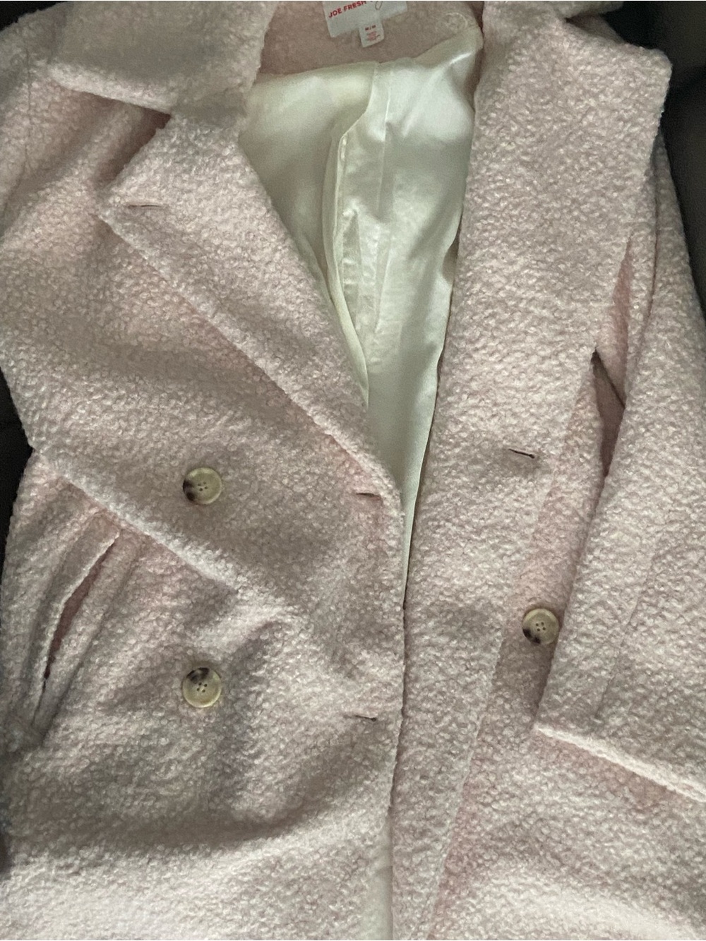 Joe Fresh Light Pink Teddy Bouclé Double-Breasted Coat - Picture 7 of 9